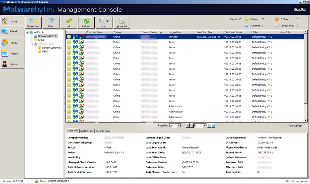 Malwarebytes Management Console: Vista Cliente 